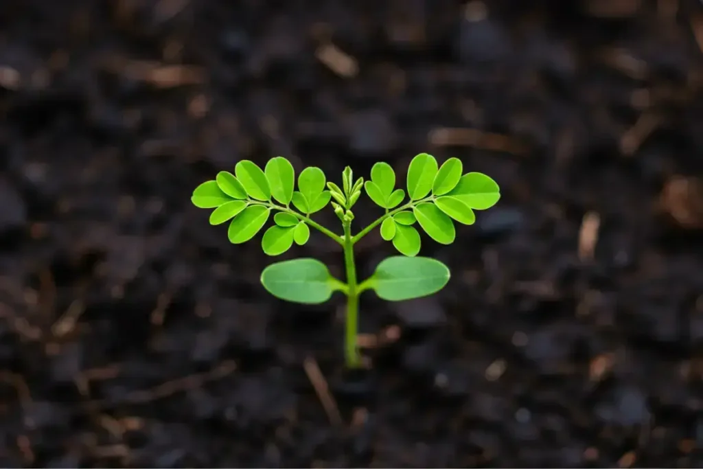 Transplanting a young moringa plant outdoor to nutrient-rich soil for optimal growth